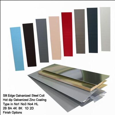 Slit Edge Hot Dip Galvanized Coil dengan Lebar 600-1500 mm dan No1 No3 No4 HL 2B BA 4K 8K 1D 2D Opsi Finish